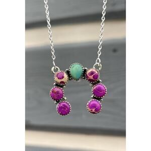 Turquoise Sea Sediment Jasper Naja Necklace Sterling Southwest Squash Blossom